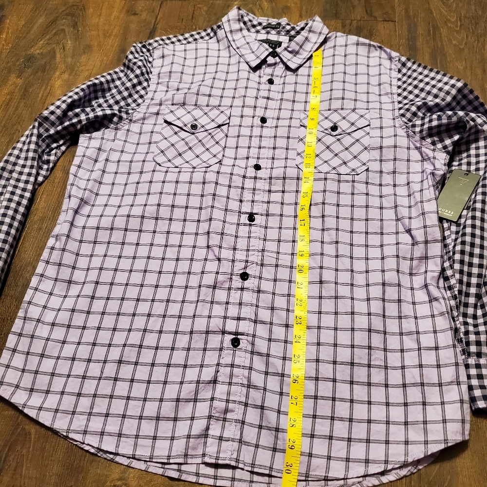 Guess L Mens Pattern Block Buttondown Longsleeve - Picture 3 of 7